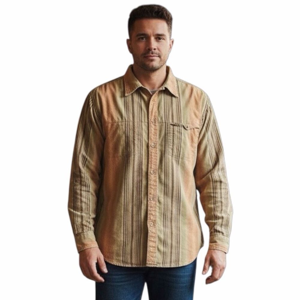 PRANA Men’s Tan Brown Striped Long Sleeve Button Front Shirt XL